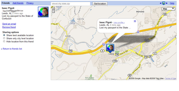 Follow the traveling Ike (and his head). Screenshot from our Google Latitude experiment.